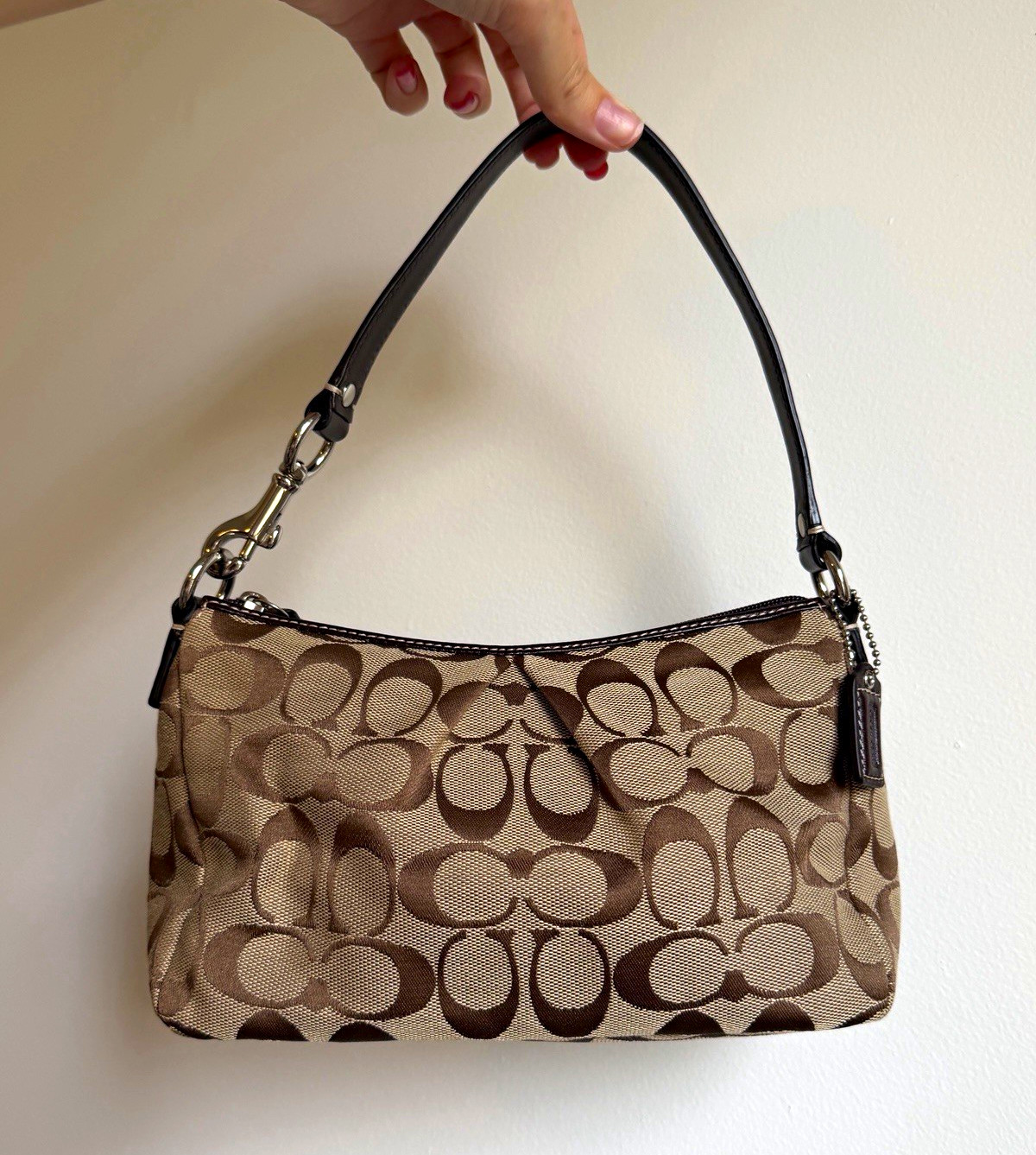 Rare Vintage Y2K Coach Pleated Signature Mini Hobo Baguette Bag Demi Pouch Brown