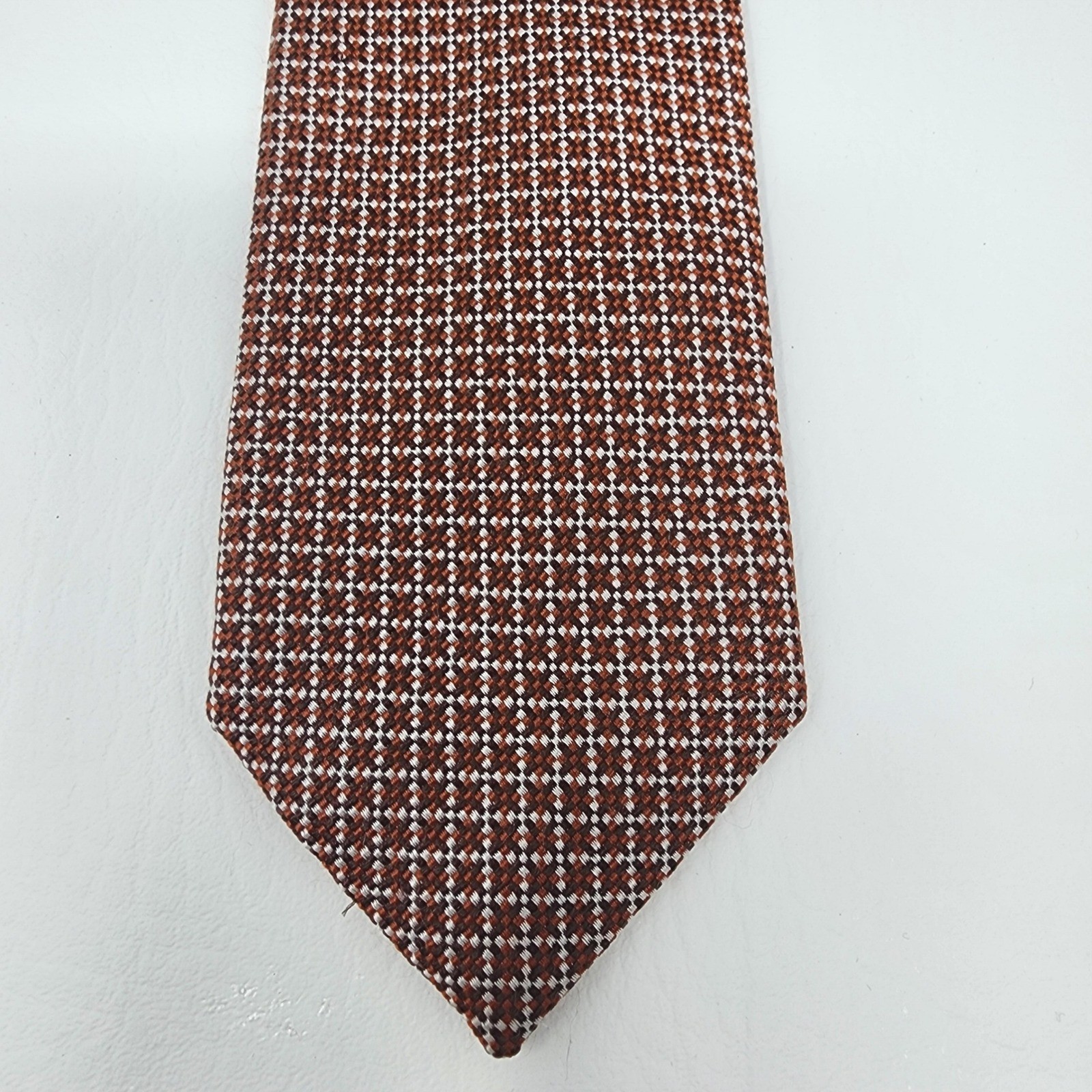 Byron British Style Brown Micro Check Silk Tie Handmade Italy Jacquard Preppy