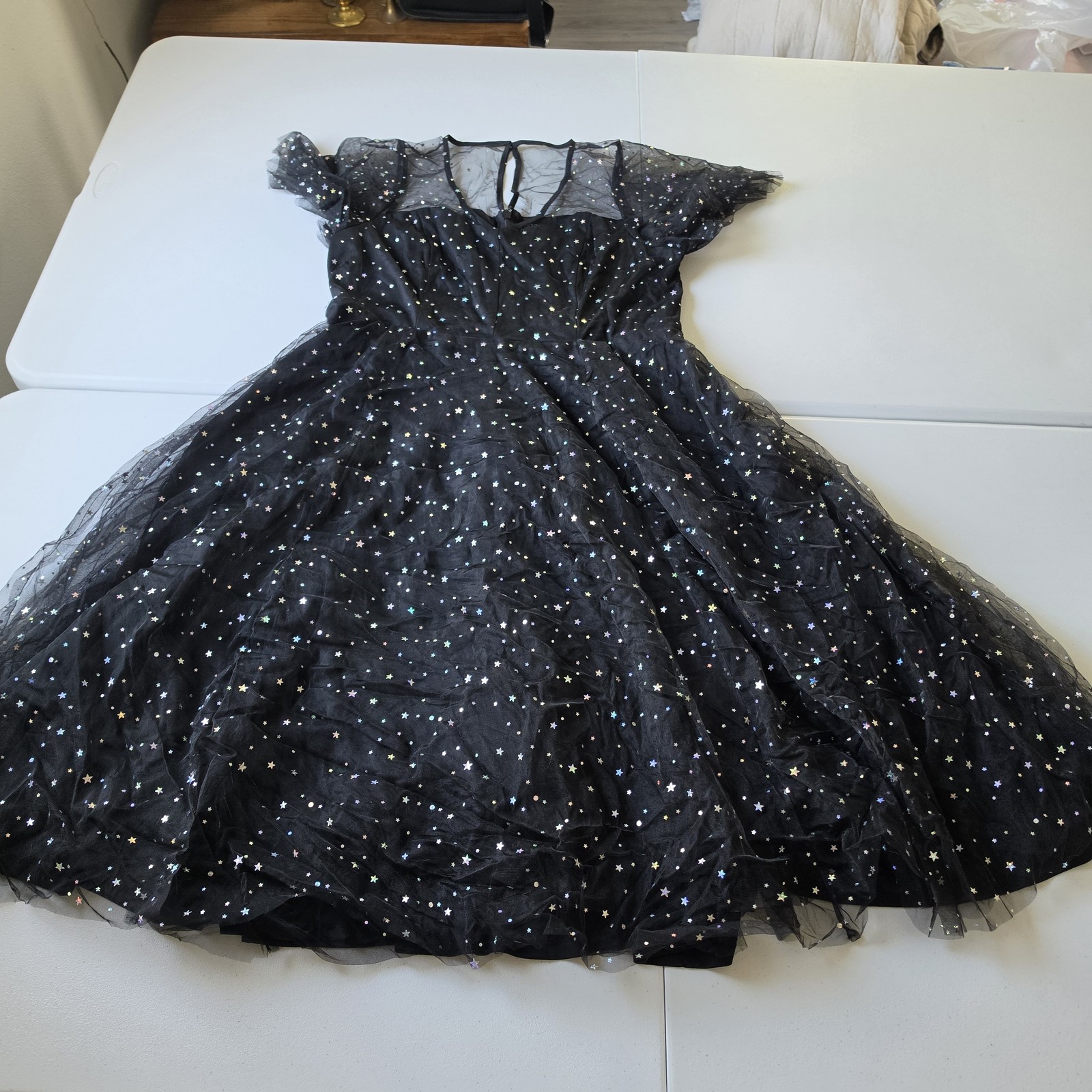 Torrid Dress Womens 16 Black Star Mesh Midi Fit & Flare Celestial Whimsigoth
