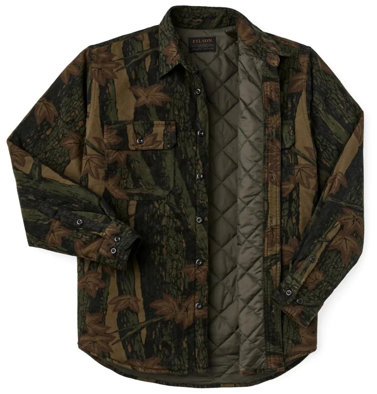 Filson Insulated Field Flannel Shirt Maple Bark Camo Olive Mens Size Medium New