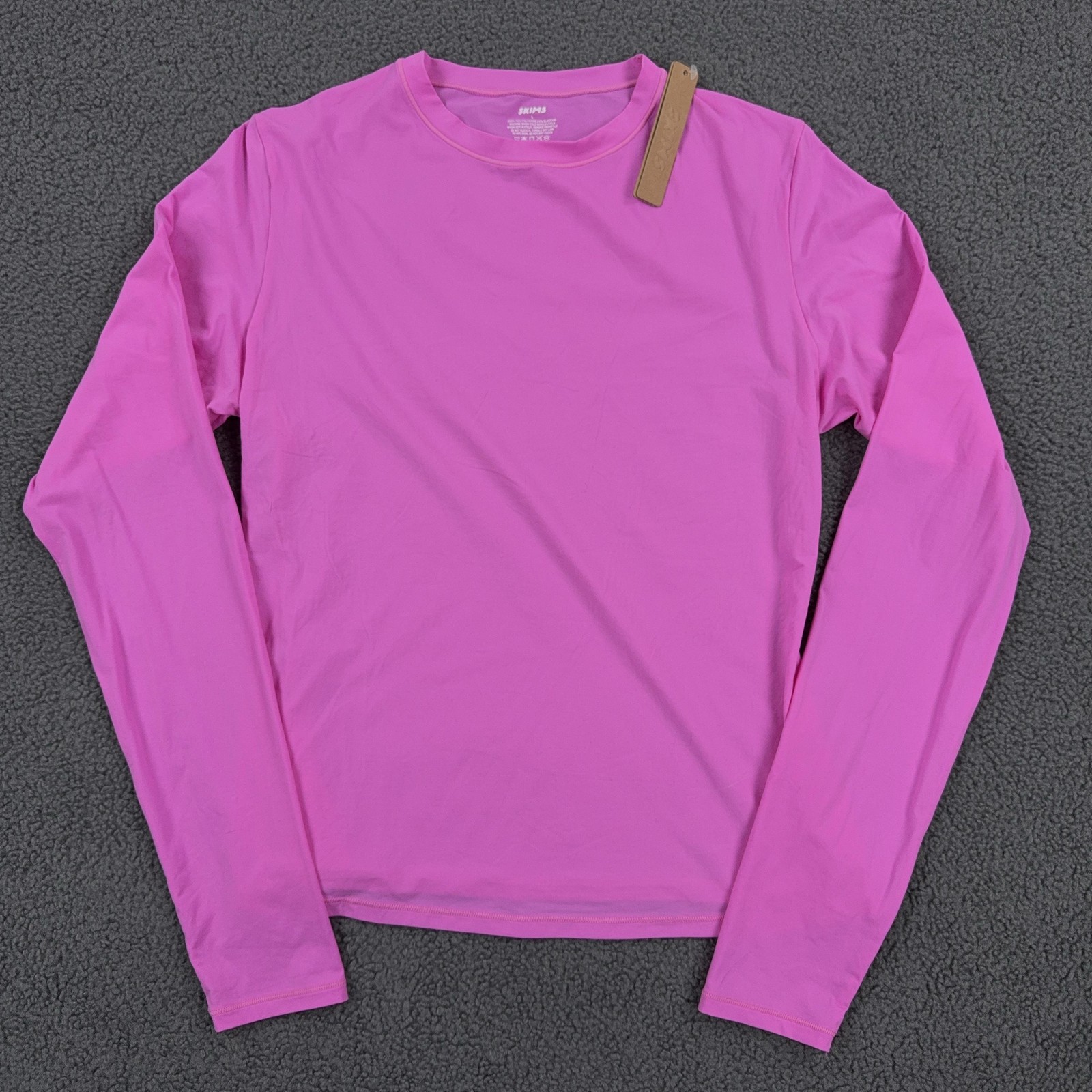 Skims Shirt Womens Large Pink Neon Orchid Fits Everybody Long Sleeve Crew NWT