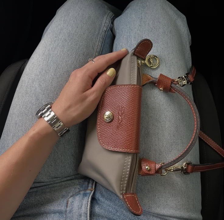 NWT Longchamp Le Pliage Pouch Nylon Leather Crossbody Bag with Strap GRAY