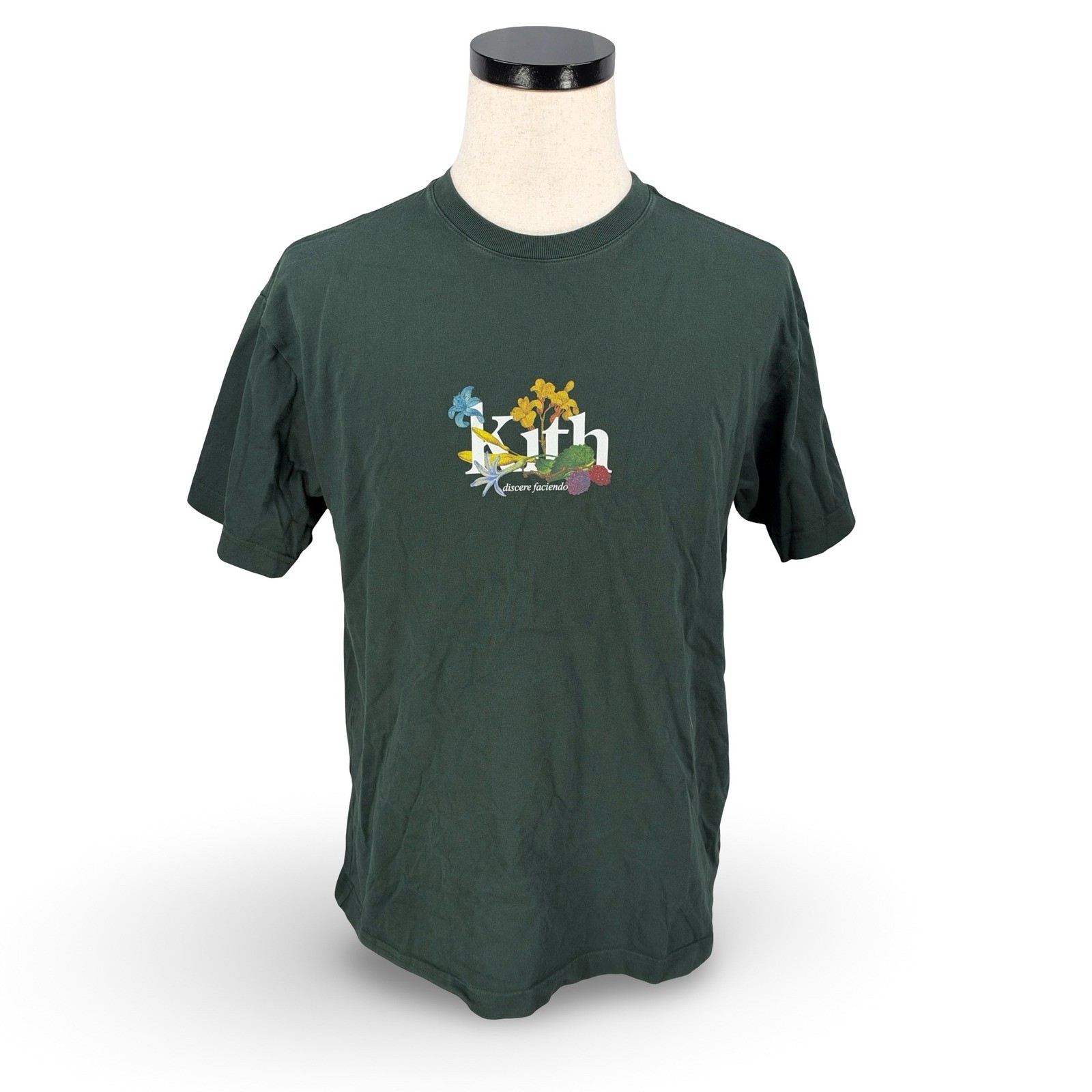 Kith Mens Discere Faciendo Floral Logo Graphic T-Shirt Dark Green Size Medium