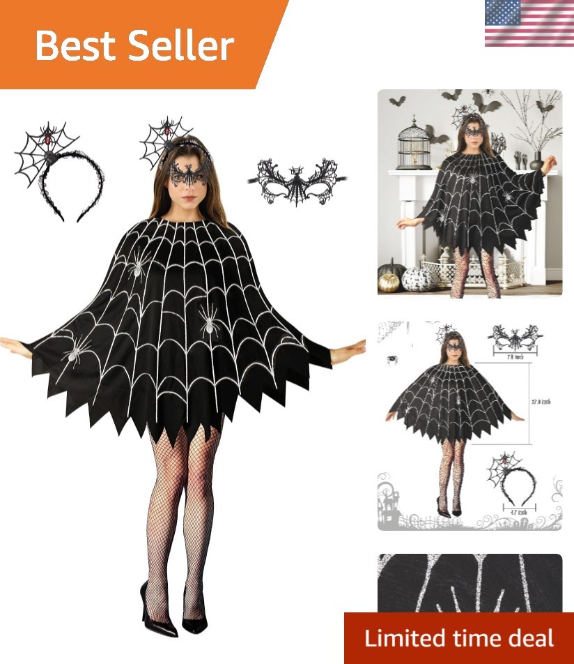 Gorgeous Halloween Spider Web Costume for Women - Includes 3 Essential Pieces