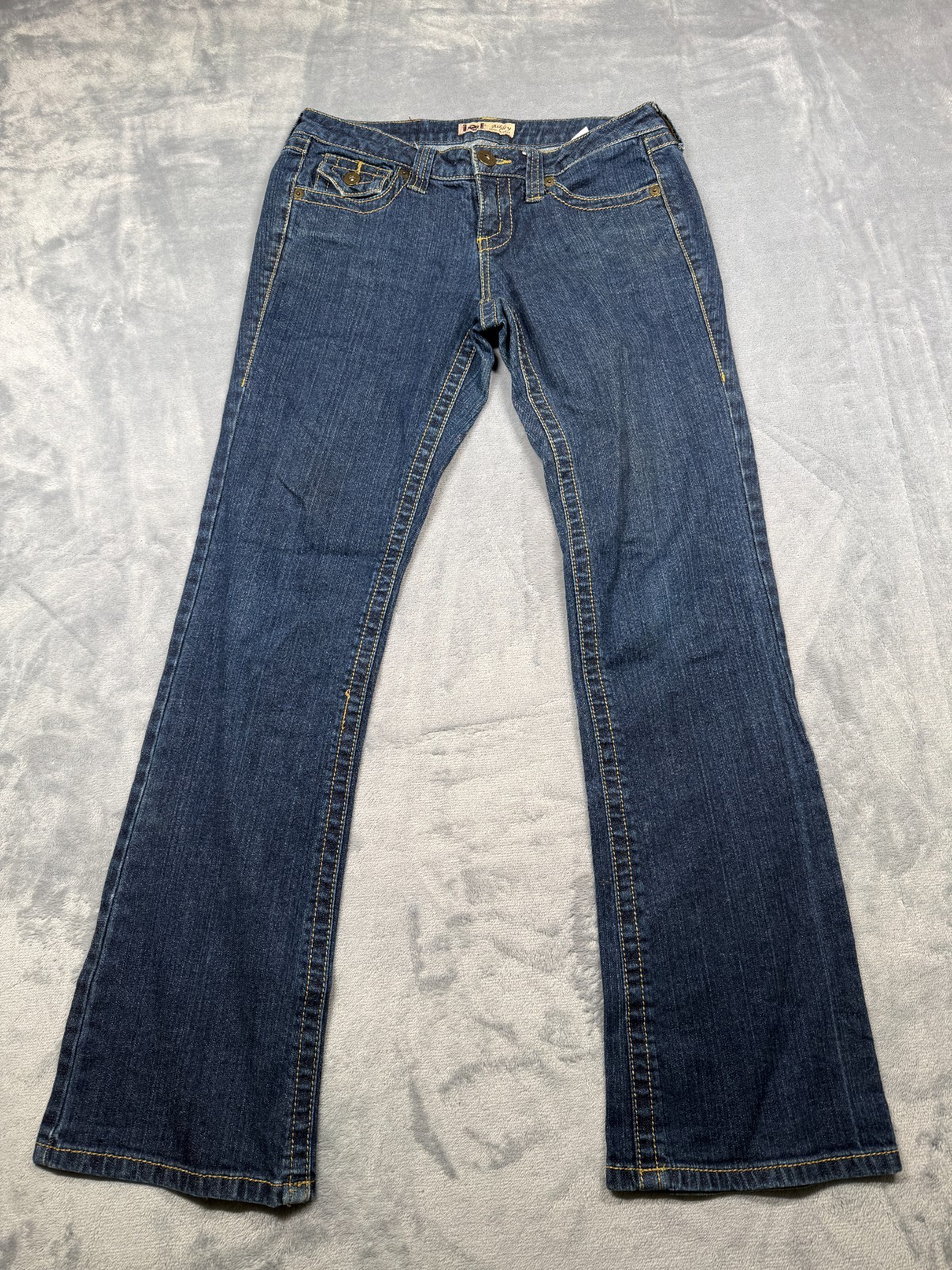 Vintage L.e.i Ashley Ultra Low Rise Bootcut Jeans Womens 7 Blue Denim Dark Wash