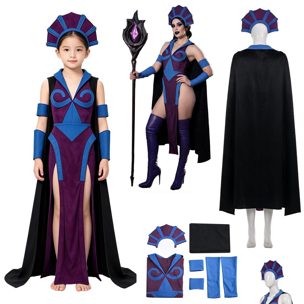 Evil-Lyn Skeleton King Villain Witch Cosplay Dress Cape Kids Girls/Womens Party