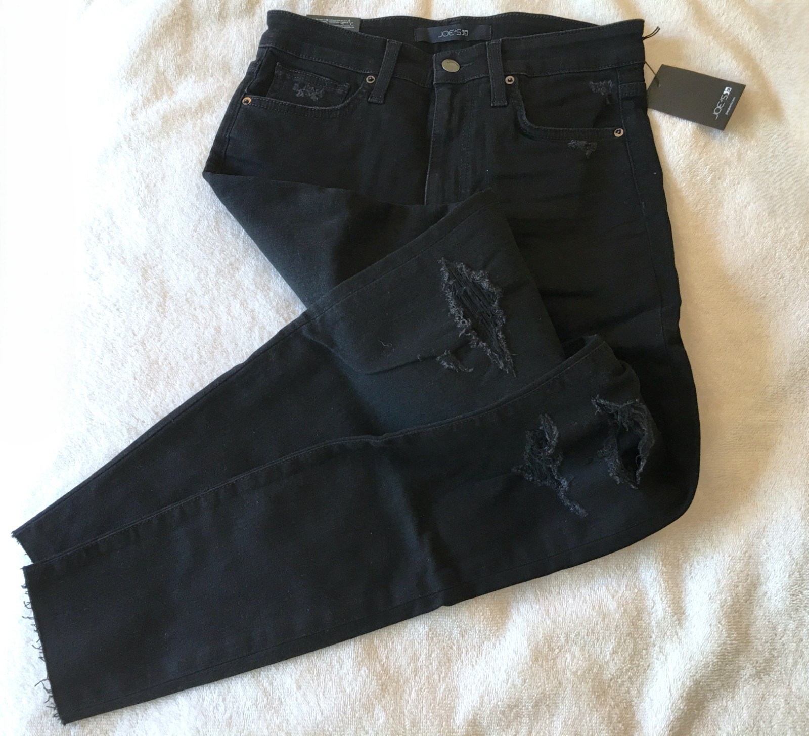 NEW Joe\'s High Rise Skinny Ankle Black Jeans Flawless Distressed NWT Wmns sz 27