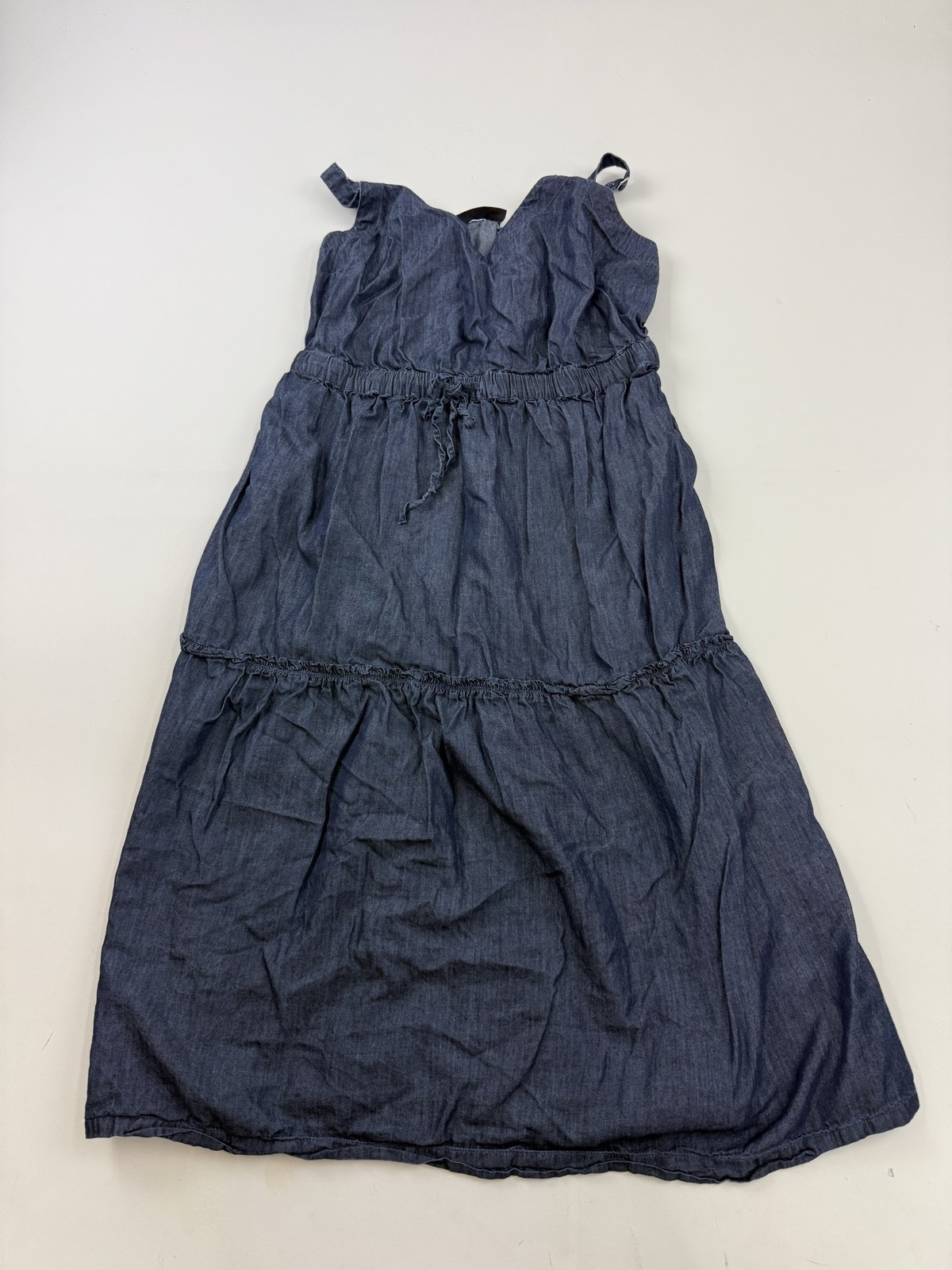 Lane Bryant Dress Womens 12P Blue Chambray Strappy Tiered Sundress Summer Casual