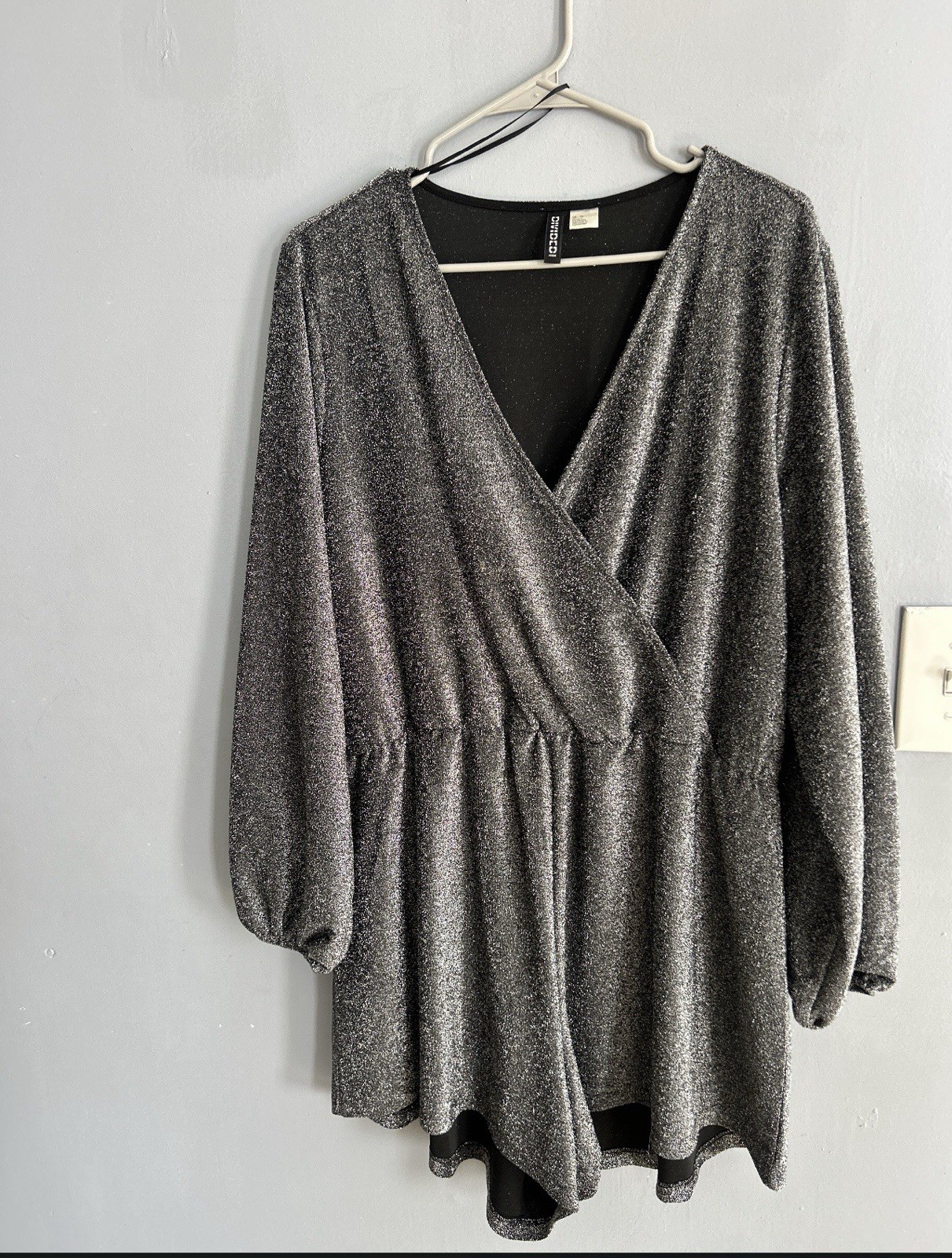 H&M Black Sparkle Long-Sleeve Wrap Romper - Party, Going Out, Date Night, Rave