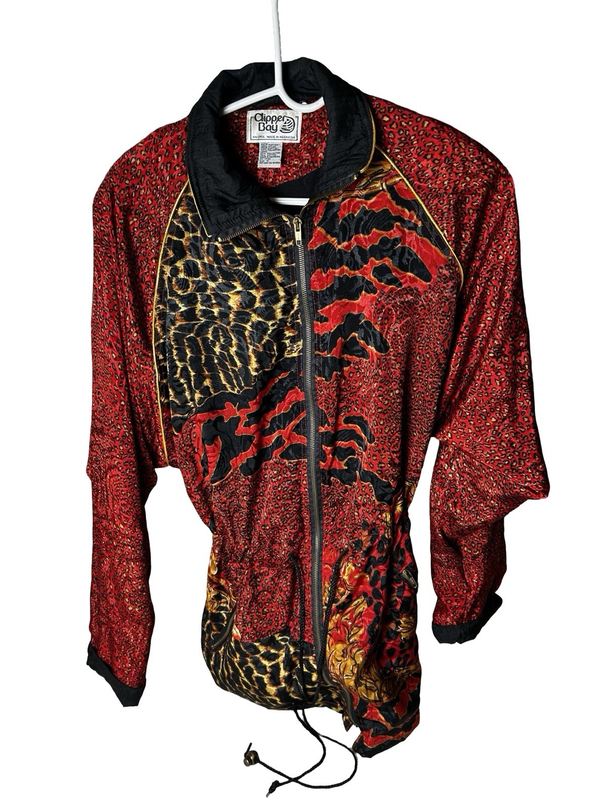 VTG Clipper Bay Maximalist Animal Print Jacket Size M Red Retro Zip Lightweight
