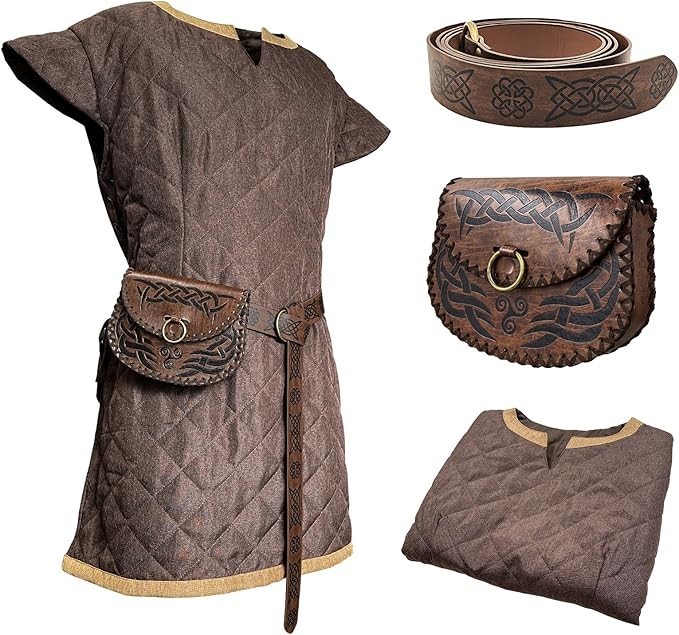 Medieval Costume Tunic With Vintage Belt and Bag, Mercenary Knight Body Cloth XL