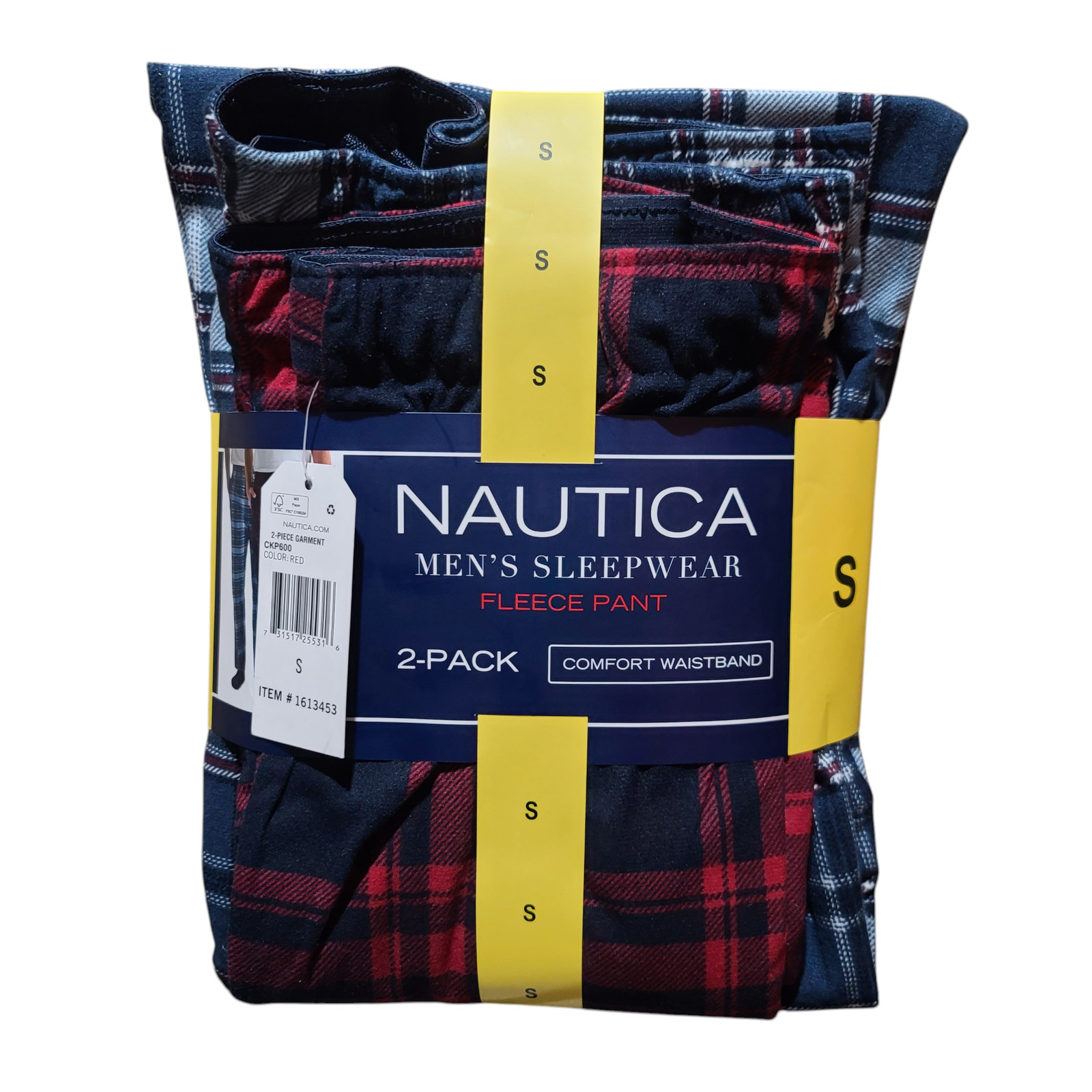 Nautica Mens 2 Pack Fleece Sleepwear Pants Comfort Waistband Red/Blue Small NWT