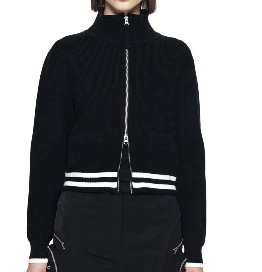 MATIN KIM SPELL POINT STRIPE KNIT CARDIGAN IN BLACK SIZE M🪩