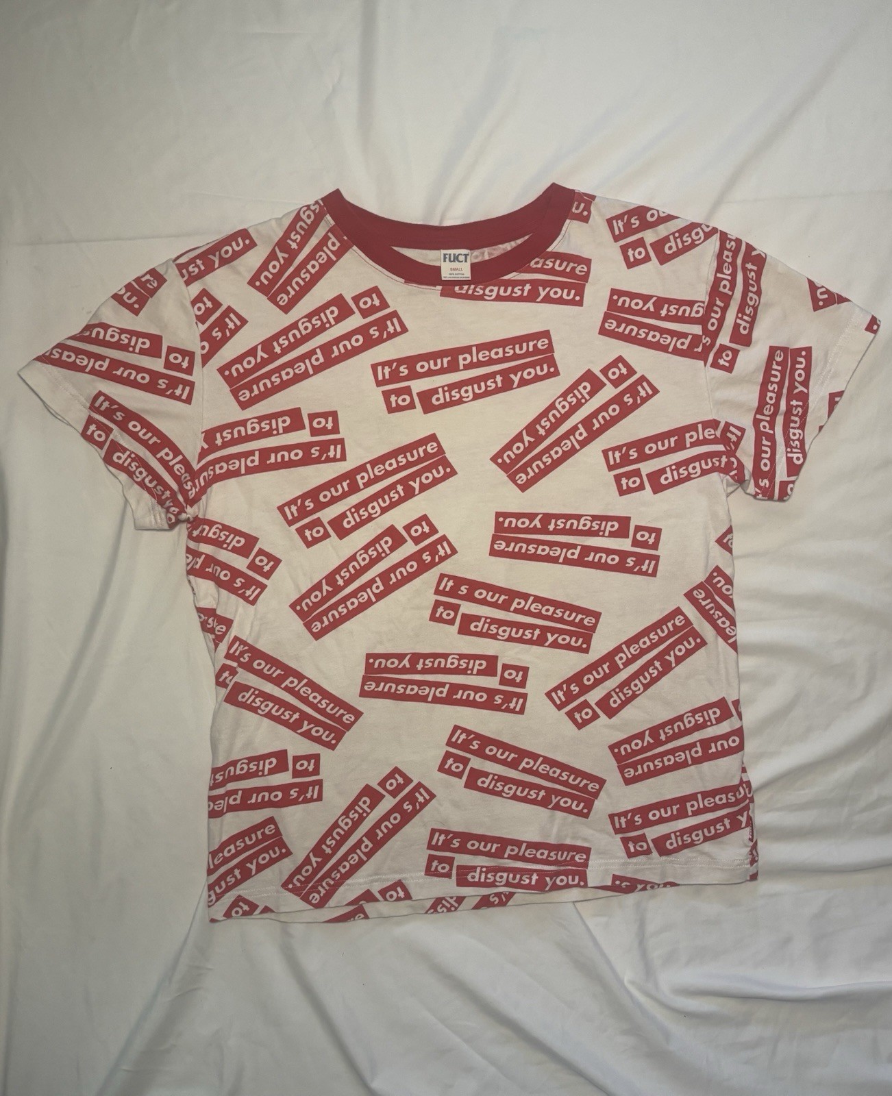 FUCT “It’s Our Pleasure To Disgust You” All Over Print Graphic T-Shirt Size S