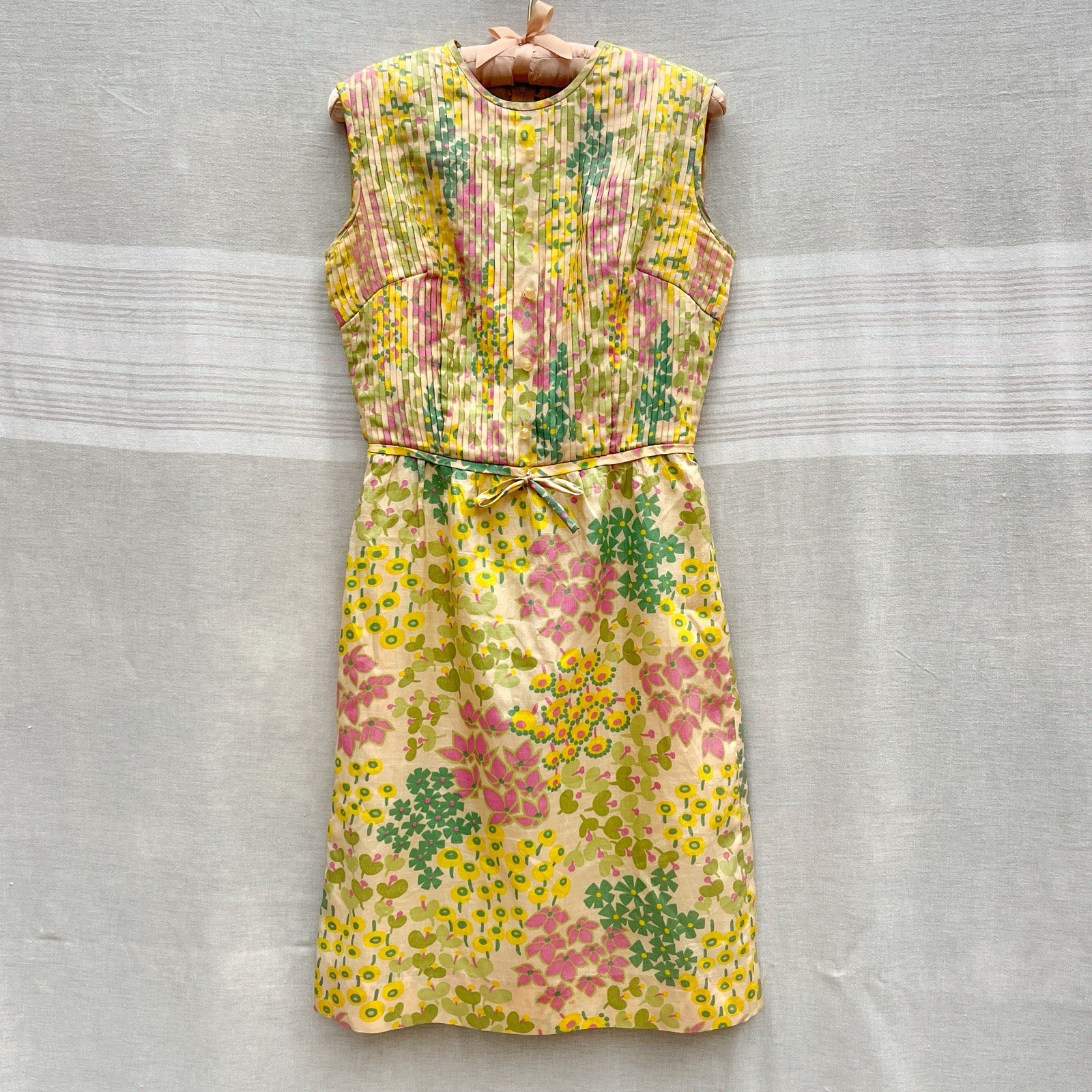 Vintage 1960s Rhona Roy London Psychedelic Floral Mod Sheath Dress Sz 12