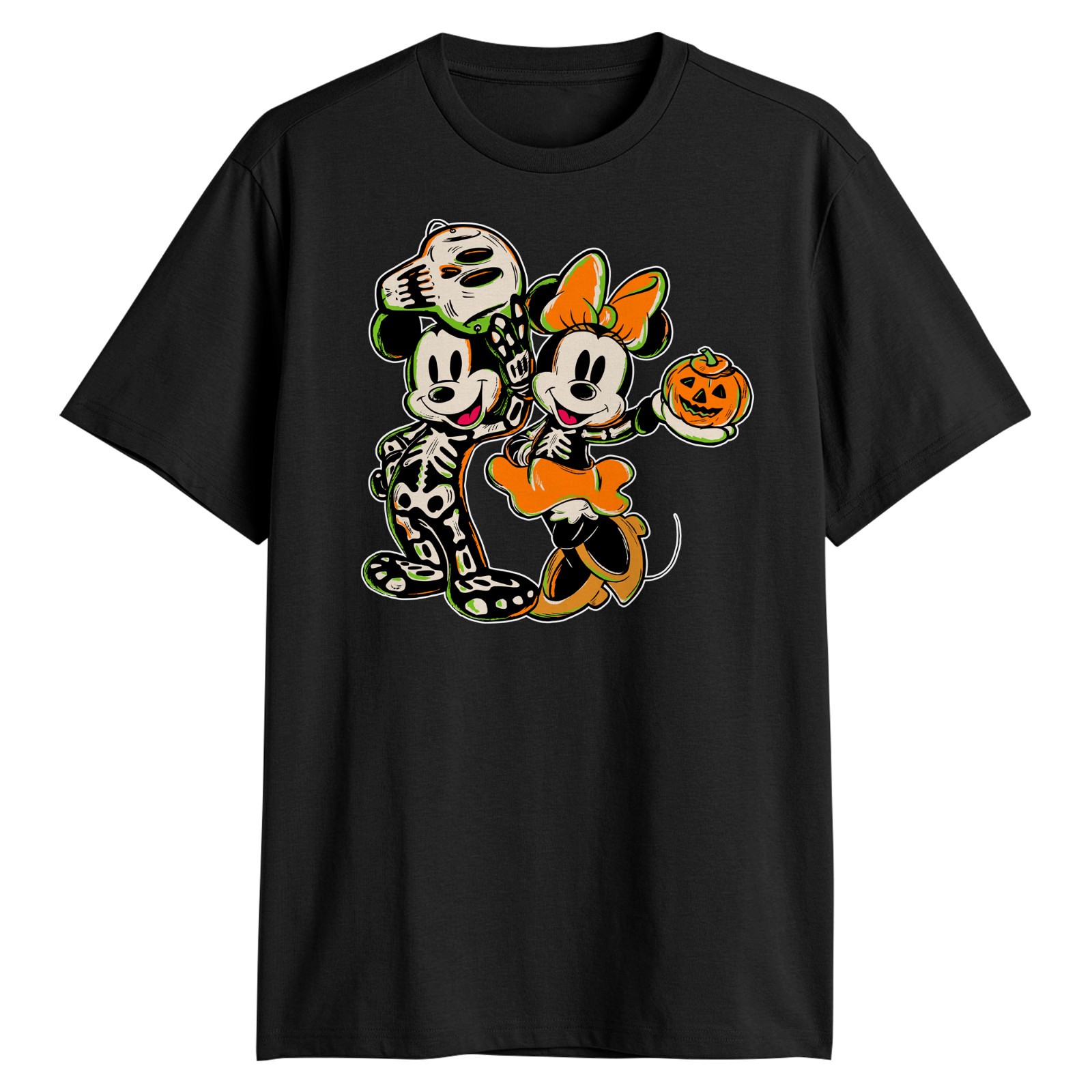 Disney Mickey and Minnie Mouse Skeleton Halloween Men\'s Black T-Shirt New