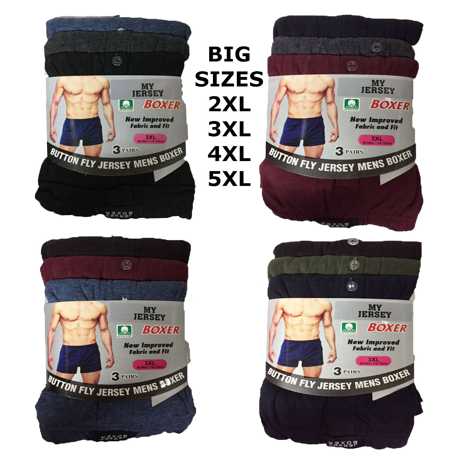 12 X Pairs BIG SIZES Men Button Fly  JERSEY  PLAIN BOXERS UNDERWEAR 2XL TO 5XL