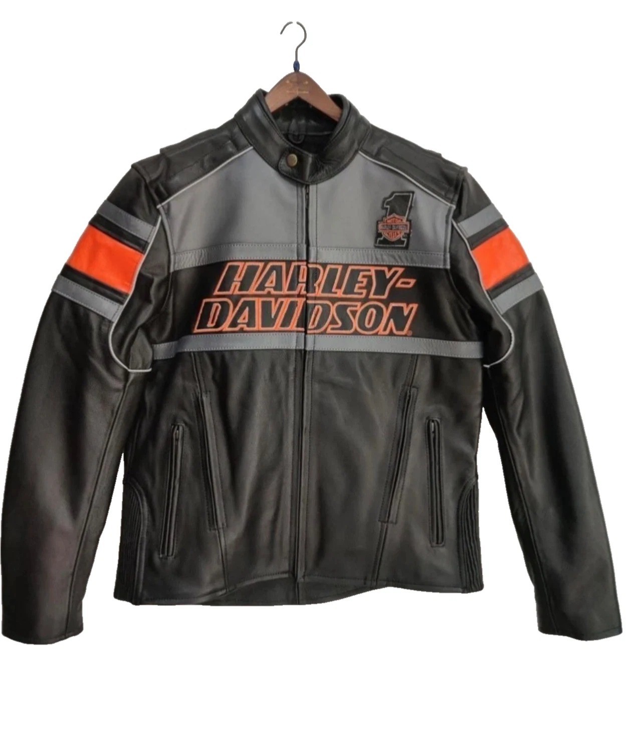 Men\'s Harley Davidson Black Motorcycle Biker Jacket Real Cowhide Leather Jacket