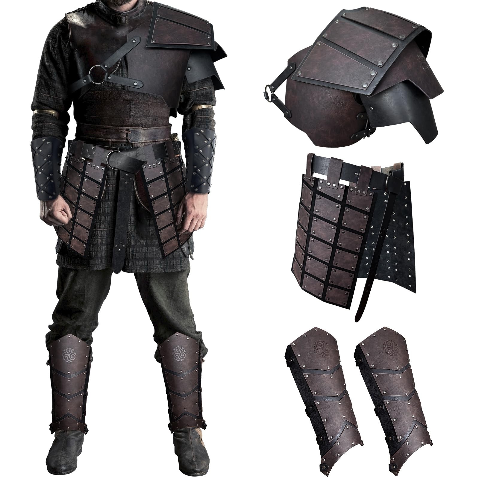HiiFeuer Medieval faux leather Single Pauldron Shoulder Armor One Size, Black