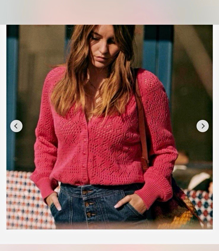 Sézane Women’s S Pink Open-Knit Cardigan Sweater V-Neck Button Front