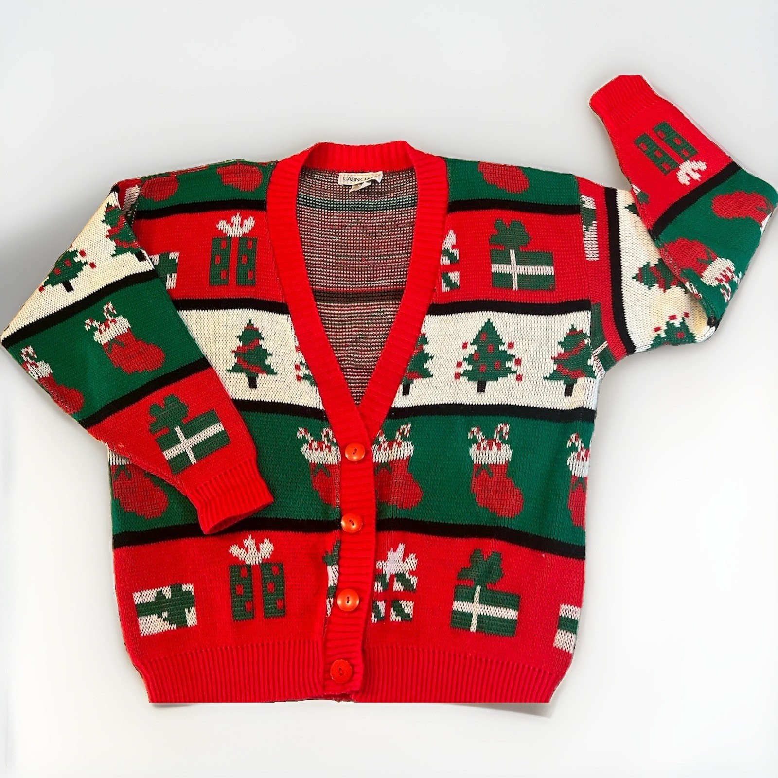 VTG 80s Cabin Creek Christmas Knit Sweater Red Green White Grandma Core Medium