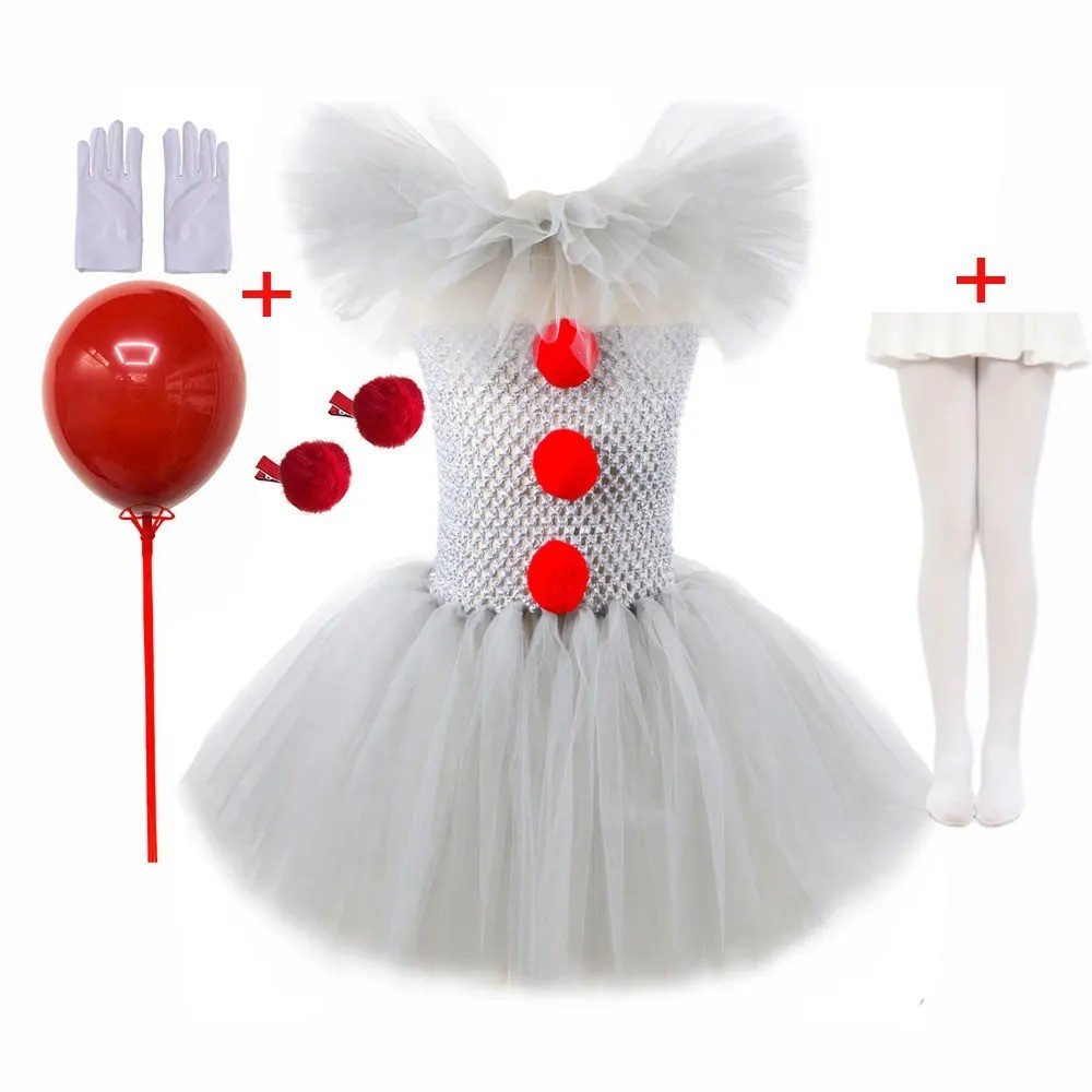Pennywise Halloween Costume Girl Creepy Carnival Fancy Kids Dress up