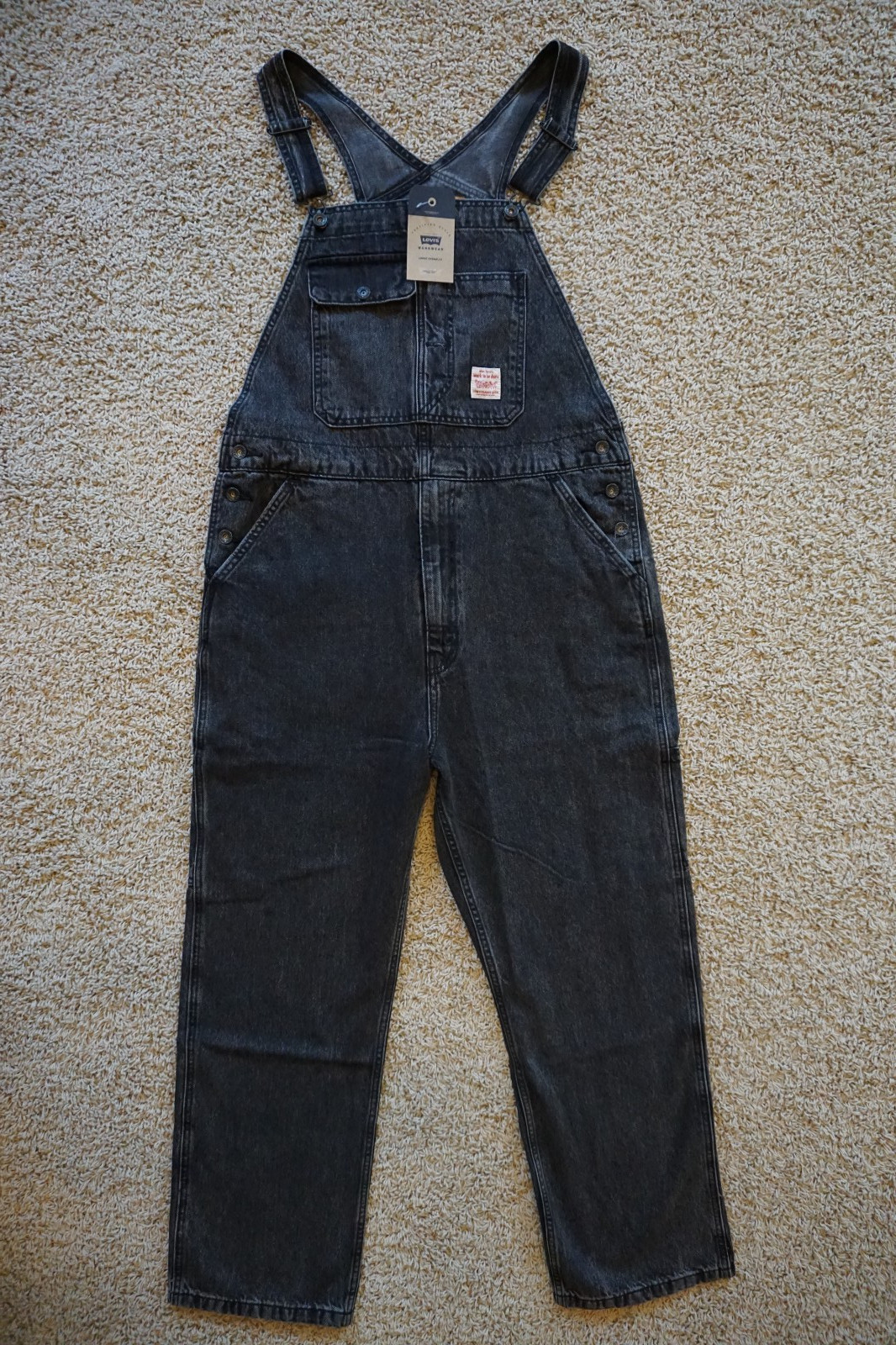 NWT MEN'S LEVI DENIM JEAN BIB OVERALLS Multiple Sizes Loose Straight Black $120