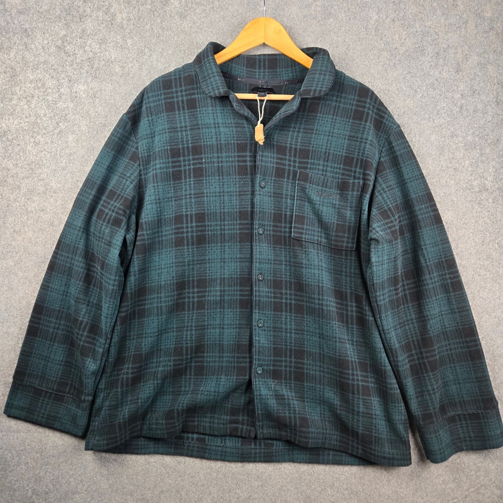 SKIMS Fleece Sleep Top Womens L Green Plaid Button Up Loungewear Pajama Shirt