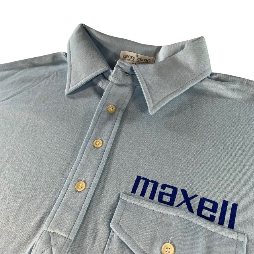 VTG Maxell Men\'s Travis Scott Single Stitch Polo Shirt Light Blue • USA • XL