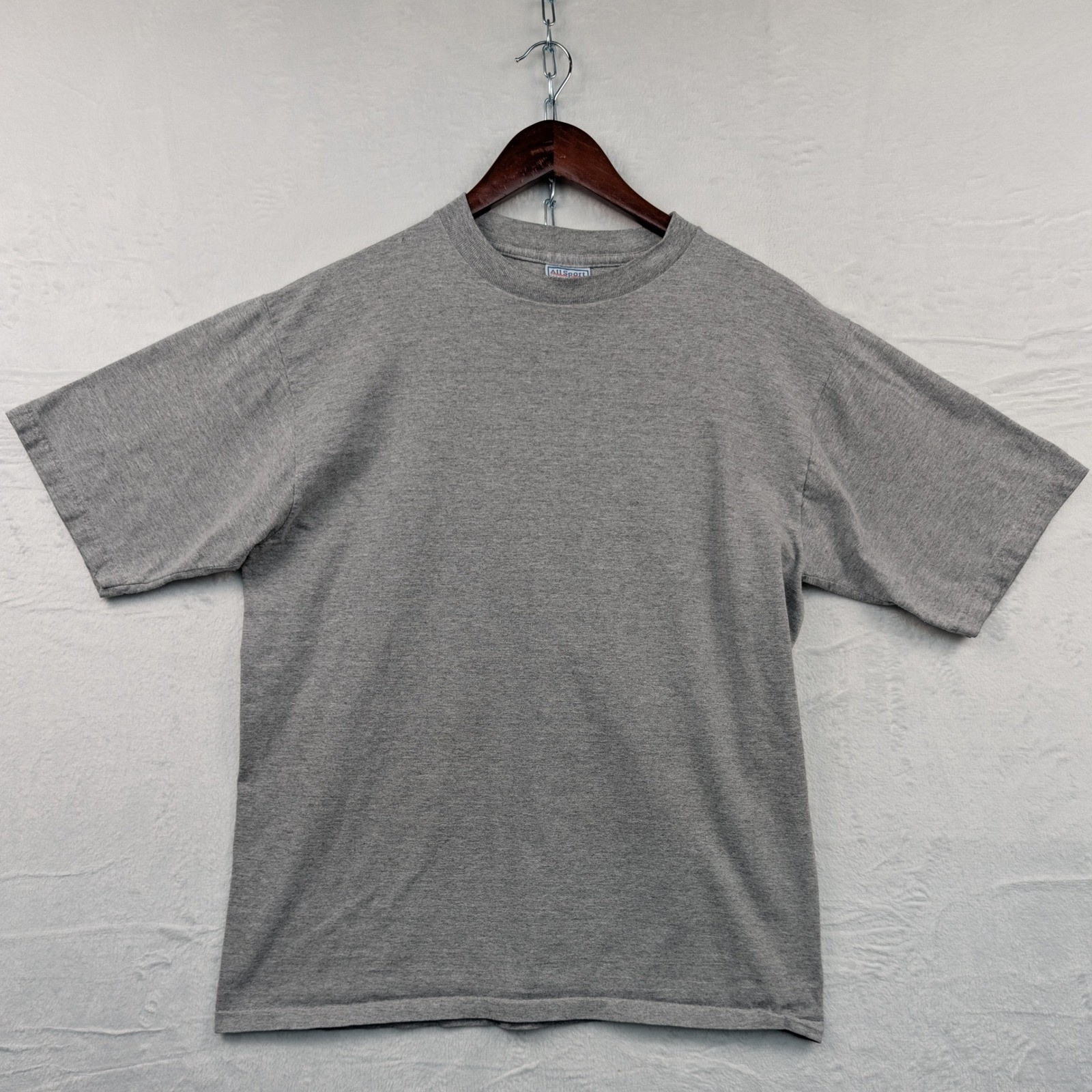 VTG All Sport T-Shirt Men\'s L Gray Blank Streetwear Single Stitch USA Made 90s
