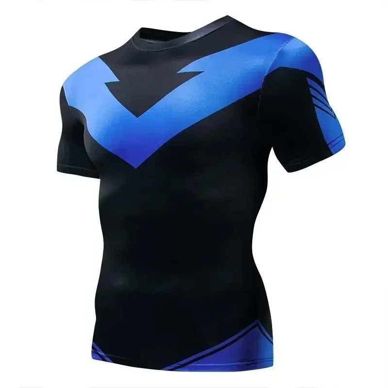 Nightwing Dick Grayson Compression Shirt – Half Sleeve Superhero Workout Top