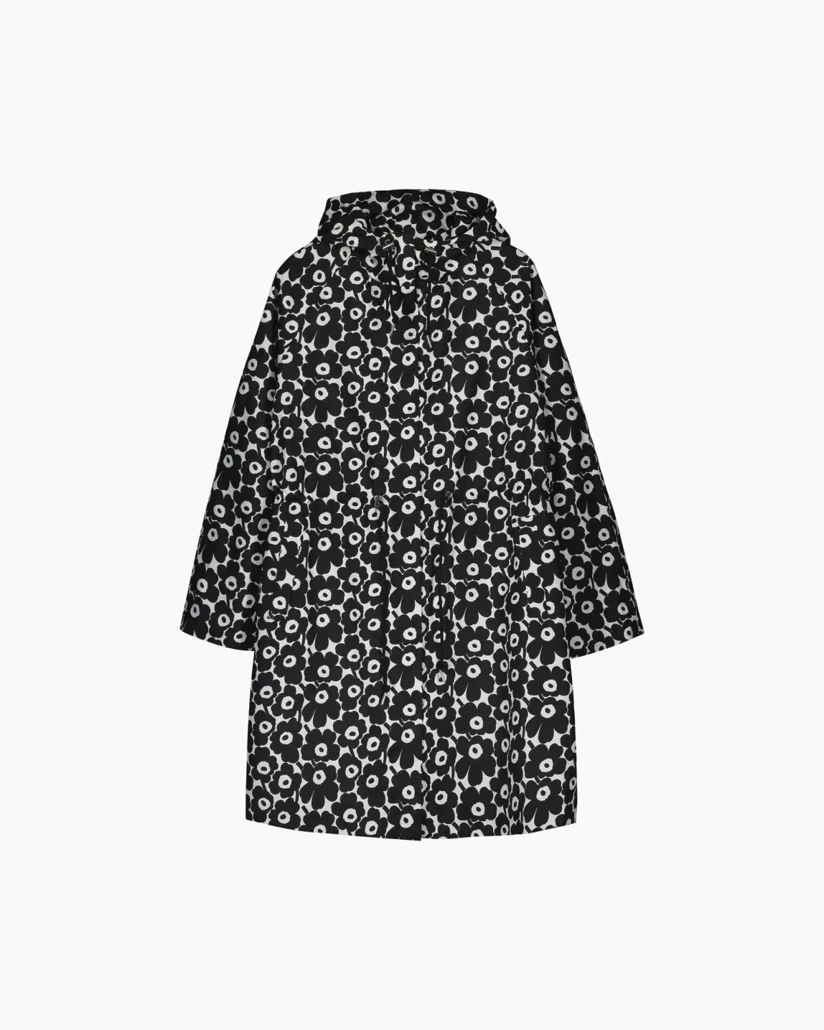NWT Marimekko Äänne Unikko in Black White Floral Rain Coat M
