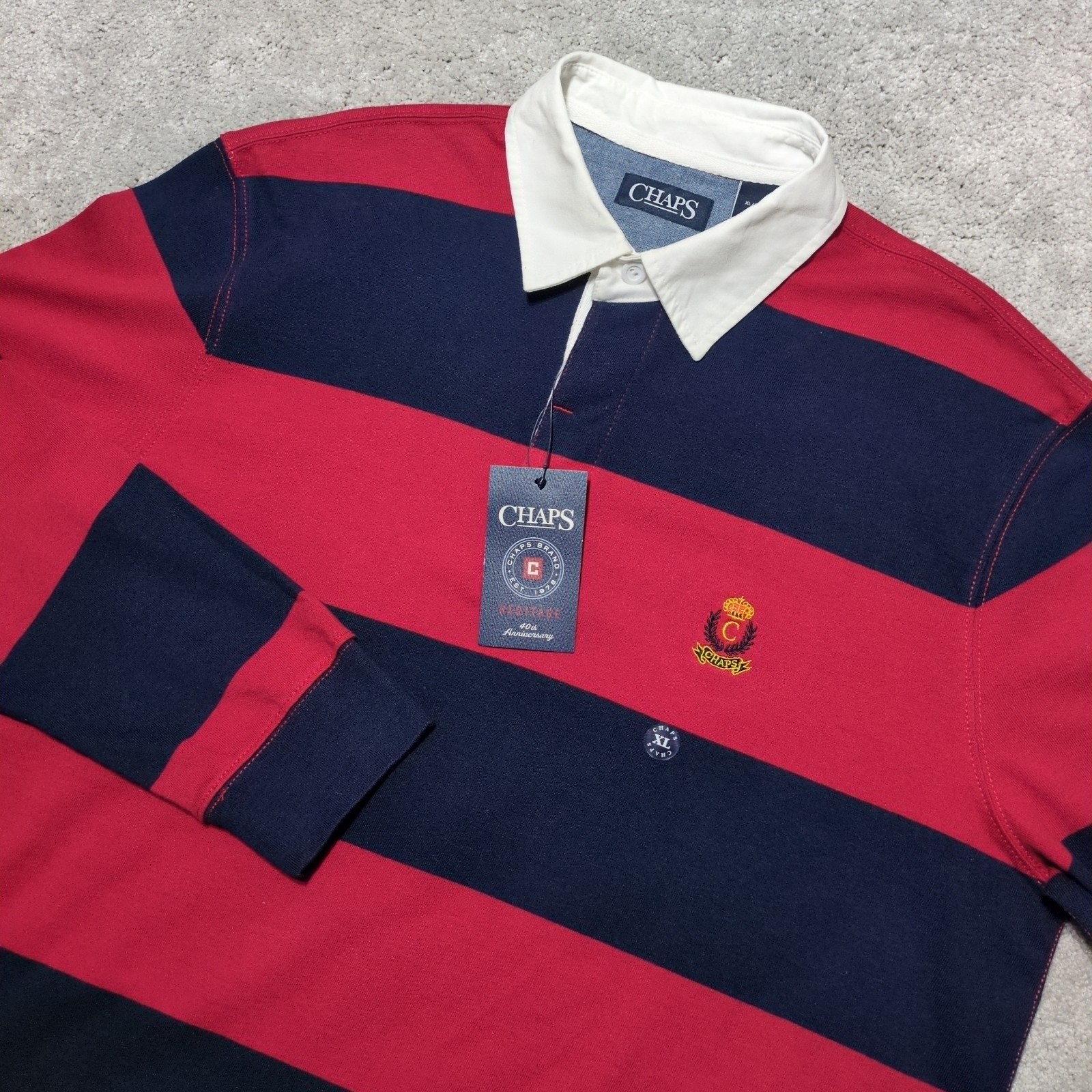 NEW Ralph Lauren Chaps Rugby Shirt Mens XL Red Stripe Long Sleeve Preppy NWT
