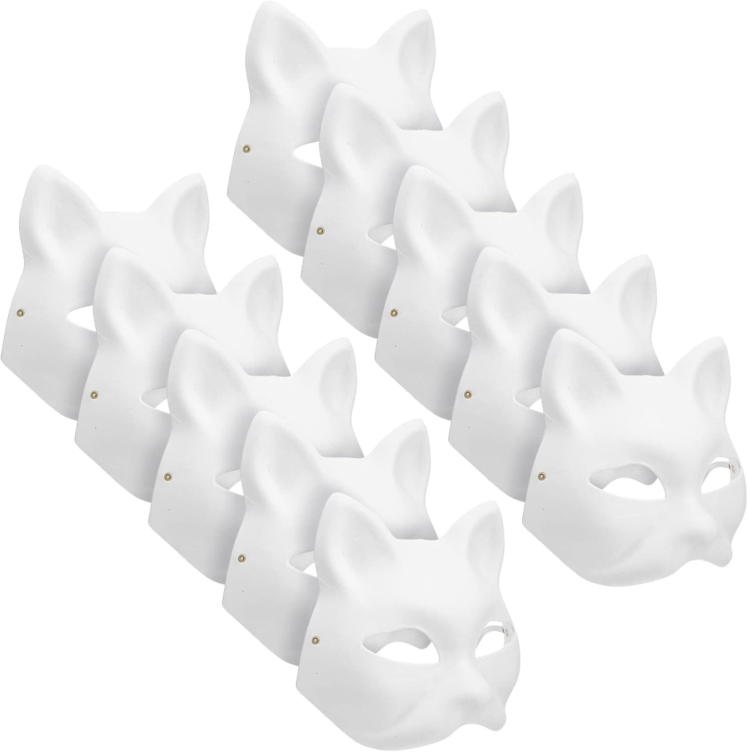 MAELSTROM 10PCS Cat Masks Therian Mask White Blank Animal Mask Base Halloween Co