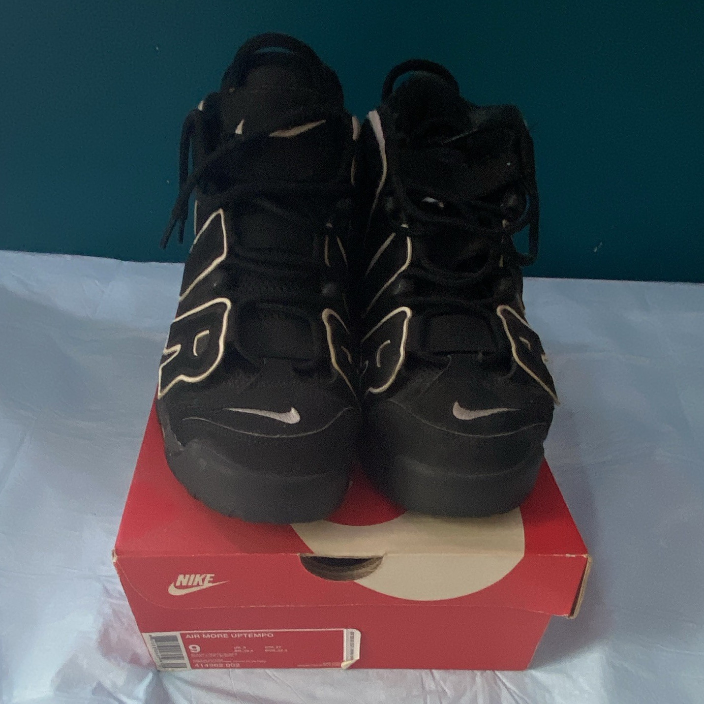 Nike Air More Uptempo Mid Top Lace Up Sneakers Black/White Men 414962-002 2016