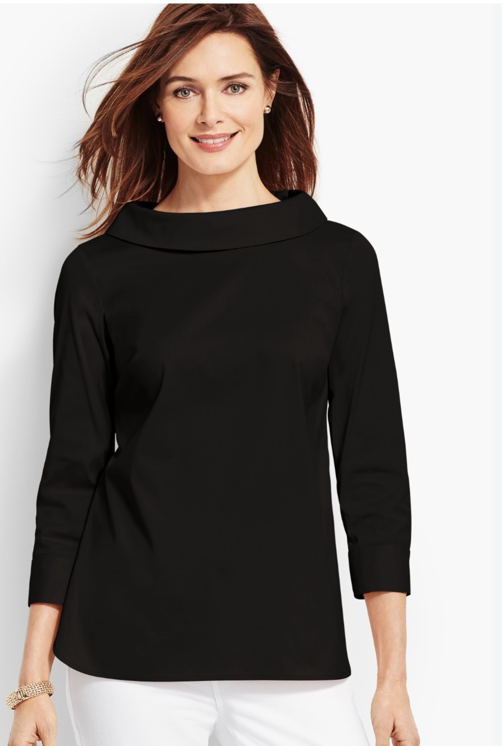 NWT Talbots Sabrina Top Women’s Black Collared Blouse Portrait 3/4 Sleeve Size M