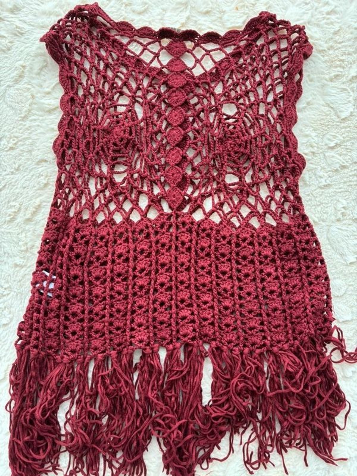 Women’s Umgee Burgundy Crochet Fringe Top