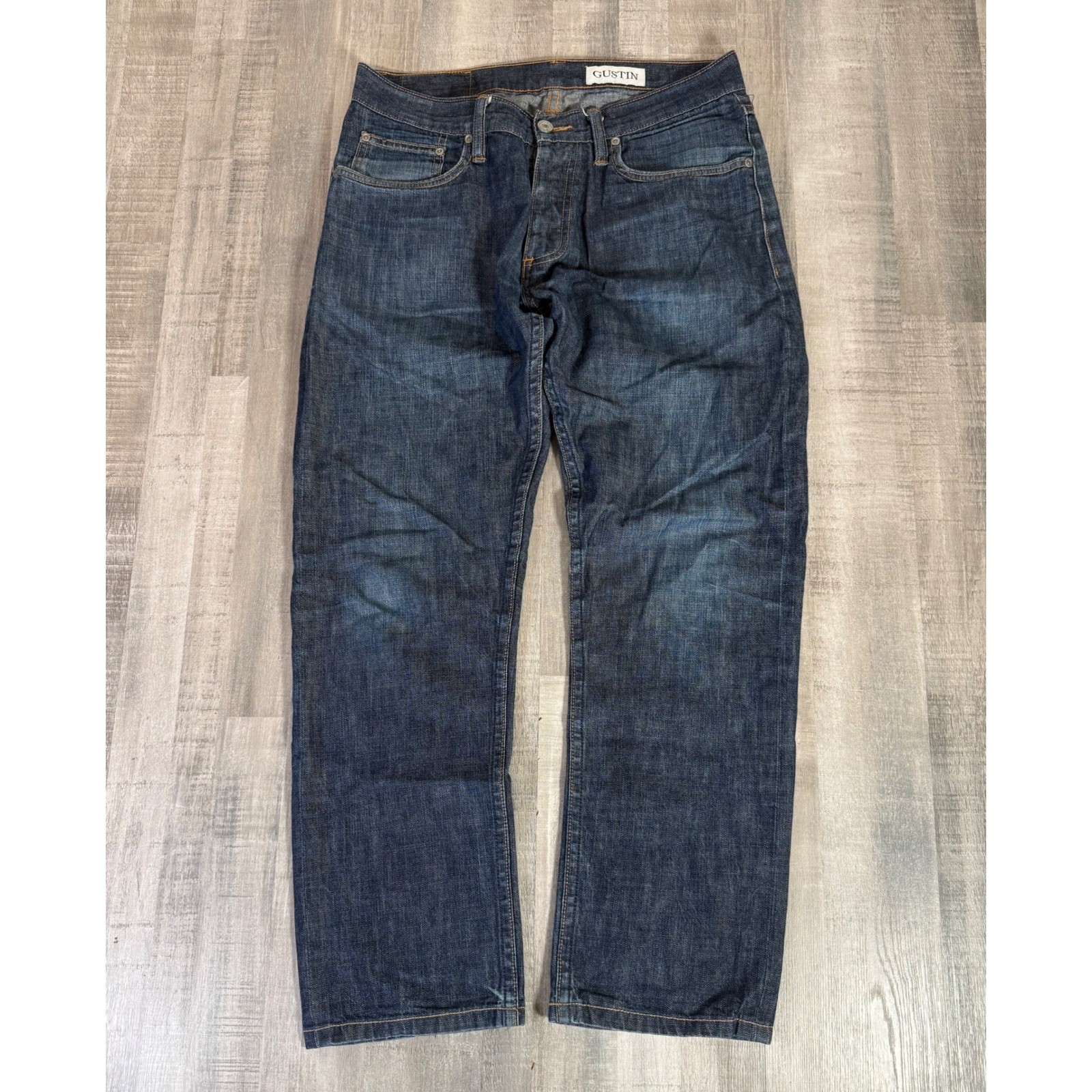 Gustin Raw Selvedge Denim Jeans Slim Fit Mens 33 Indigo Blue Made in USA 116699