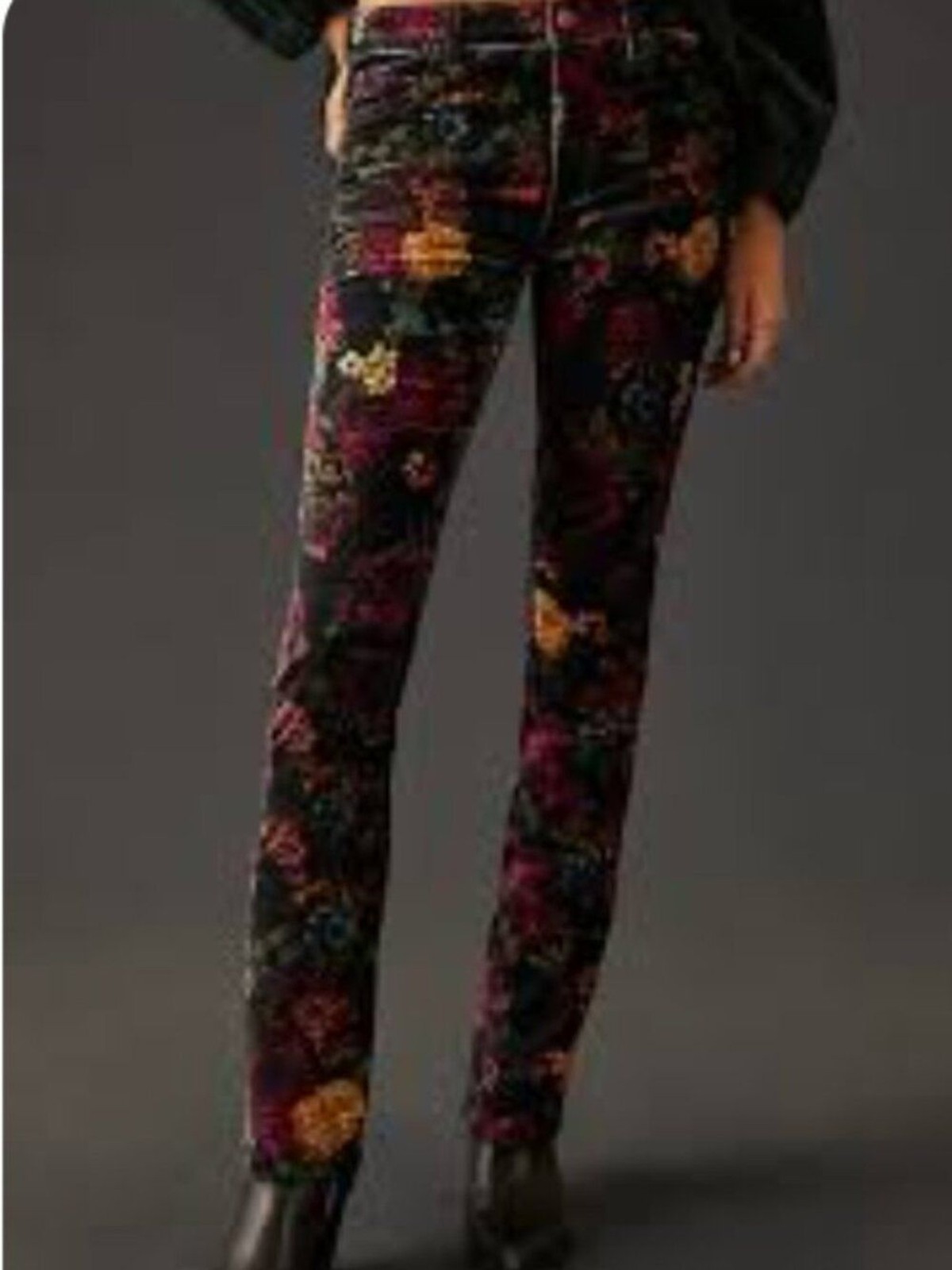 Anthropologie Pilcro Mid-Rise Velvet Skinny Jeans Floral Size 27