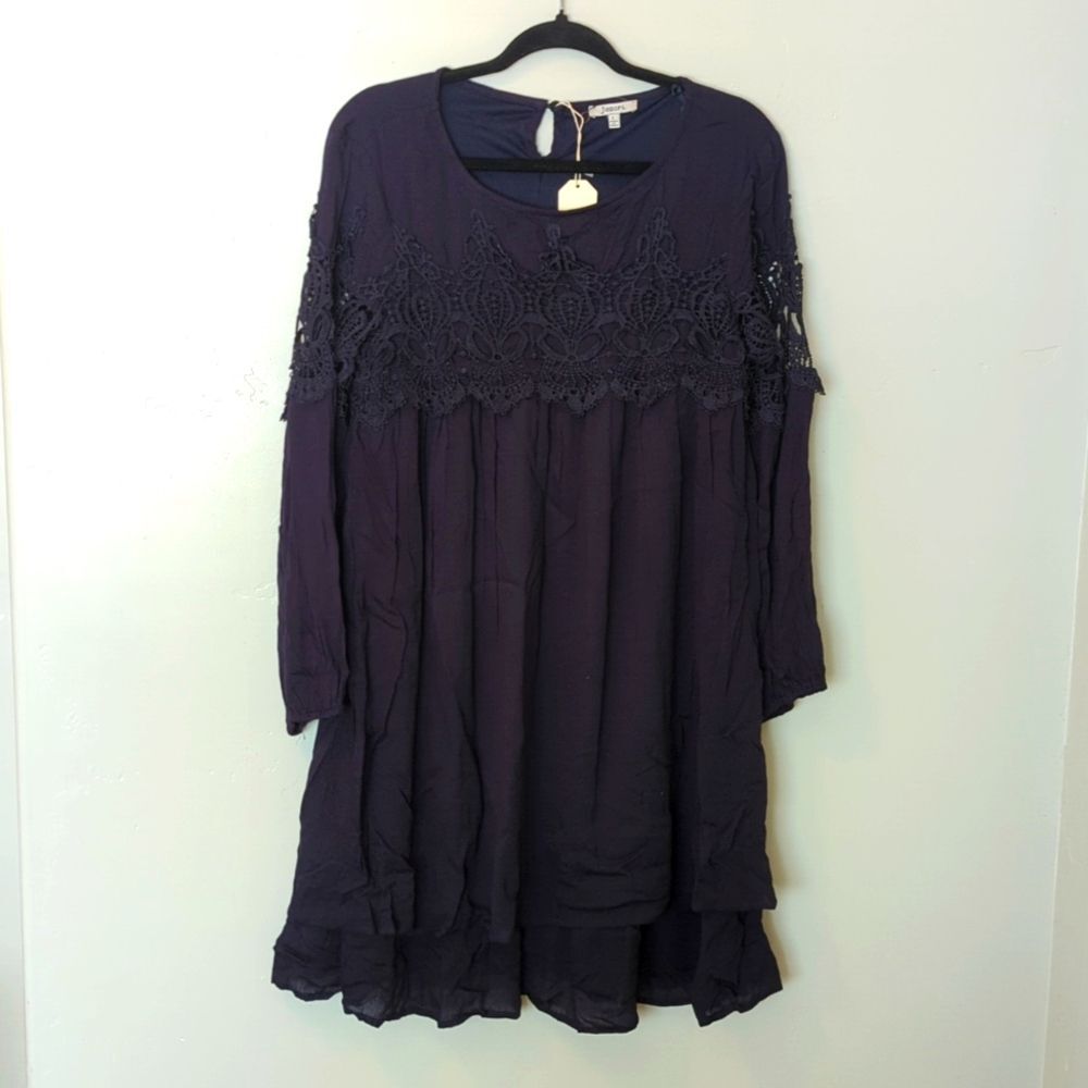 Jodifl Blue Lacy Relaxed Fit Ruffle Midi Dress L