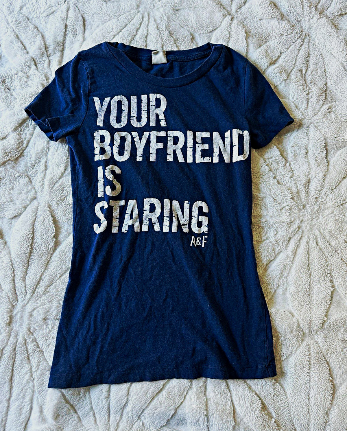 RARE GRAIL Abercrombie & Fitch Blue Graphic Tee “Your Boyfriend Is Staring” M