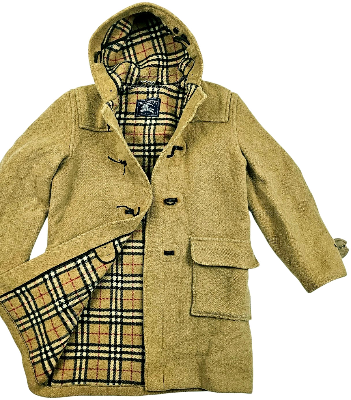 HOT VTG UNISEX BURBERRYS @ DUFFLE PARKA HOODED LINED KHAKI WOOL TRENCH Coat 48 S