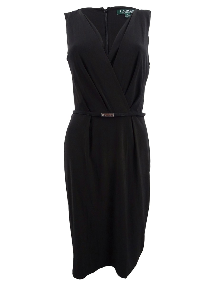 Lauren by Ralph Lauren Women\'s Belted Jersey Dress (10, Black)