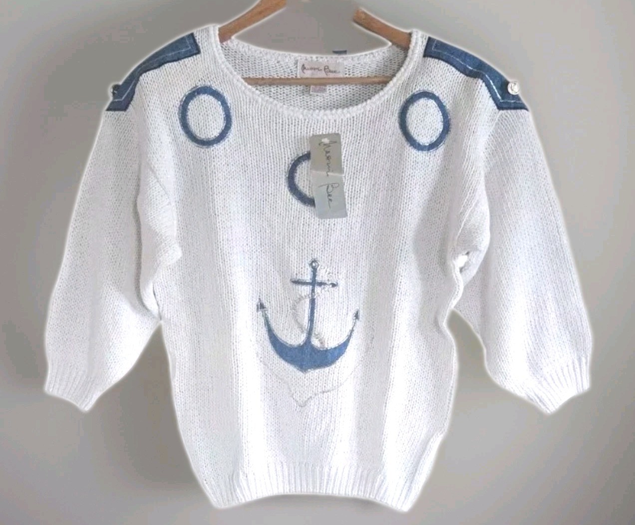 NWT Vintage Naomi Nautical Sweater  White Mettalic Size Medium 