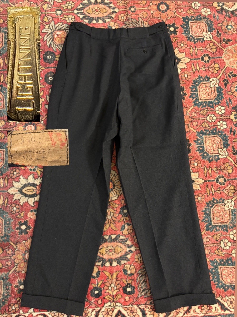 VTG 50s Black Pleated Wool Pants High Rise Wide Leg Sz 32R Hollywood Rockabilly