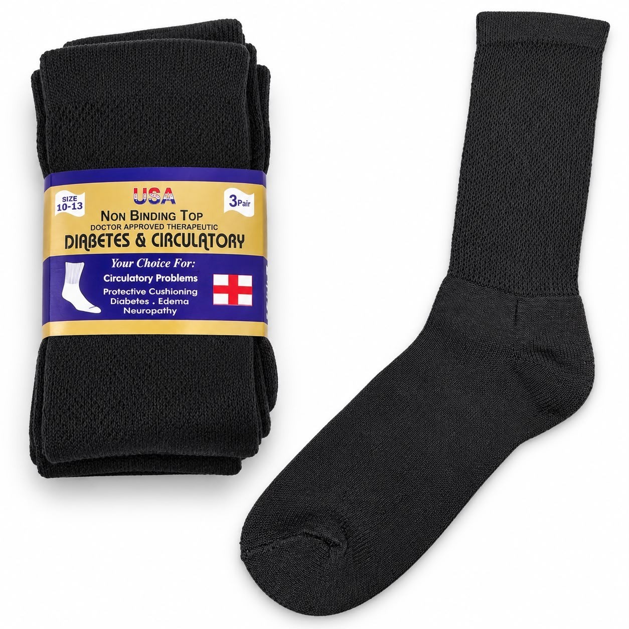 Diabetic Crew Socks Non Binding Cotton Blend Black White Grey 3 6 12 Pairs