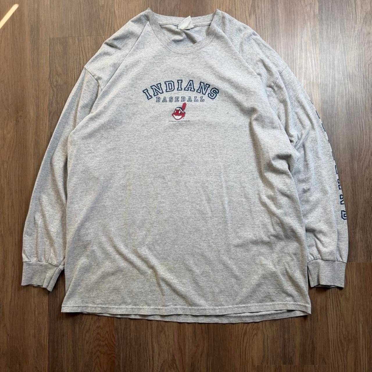 Vintage Lee Sport Cleveland Indians MLB Baseball Grey Long Sleeve Shirt Mens 2XL
