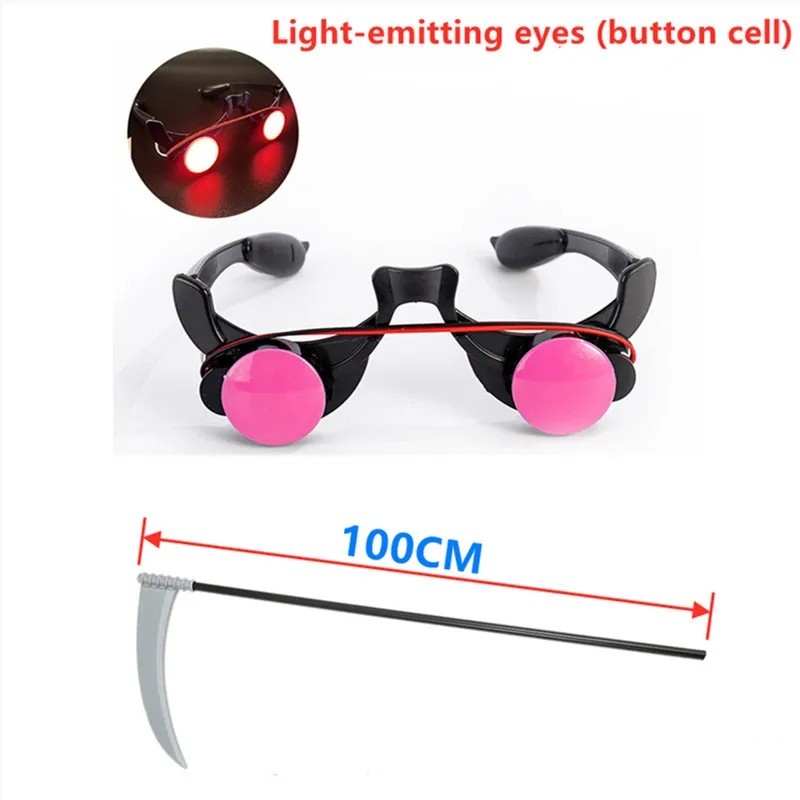 Grim Reaper Costume Kids Halloween Glowing Red Eyes Hooded Robe Scythe Gloves