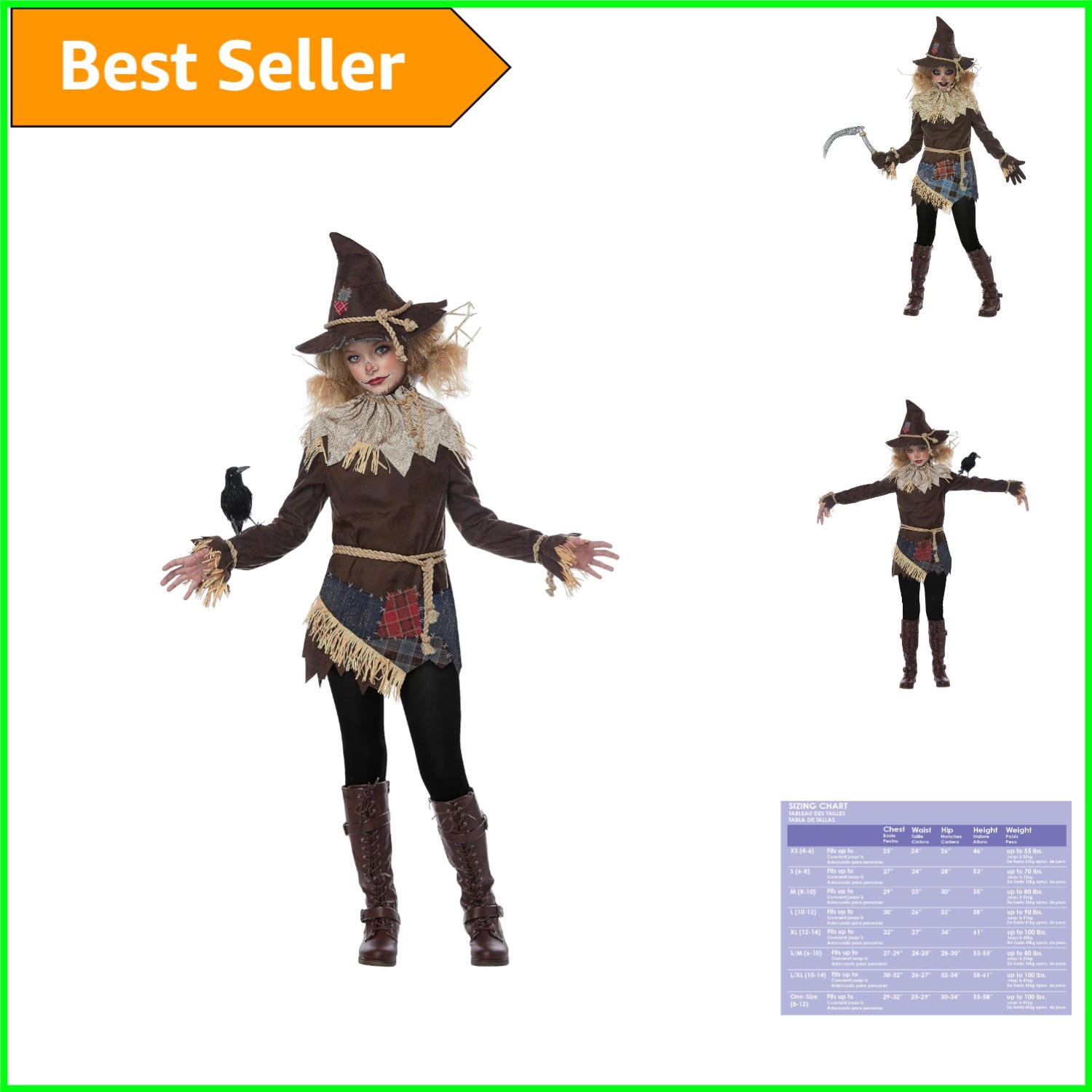 Creepy Scarecrow Tween Costume - Halloween Fun for Girls in Large Size