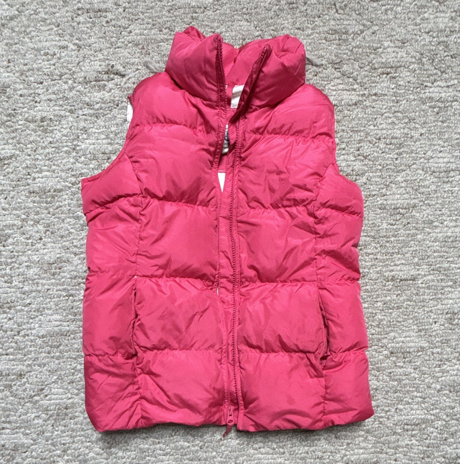 Lands\' End Kids Pink Puffer Vest Down Full Zip Pockets Nylon Size S 7-8